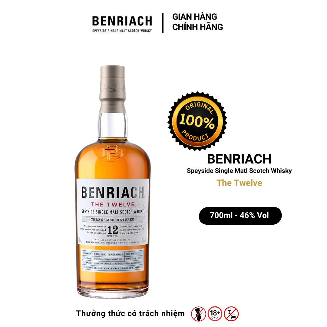 Rượu whisky Benriach Speyside Single Malt THE TWELVE Nồng Độ Alc 46% 700ml [Có kèm hộp]