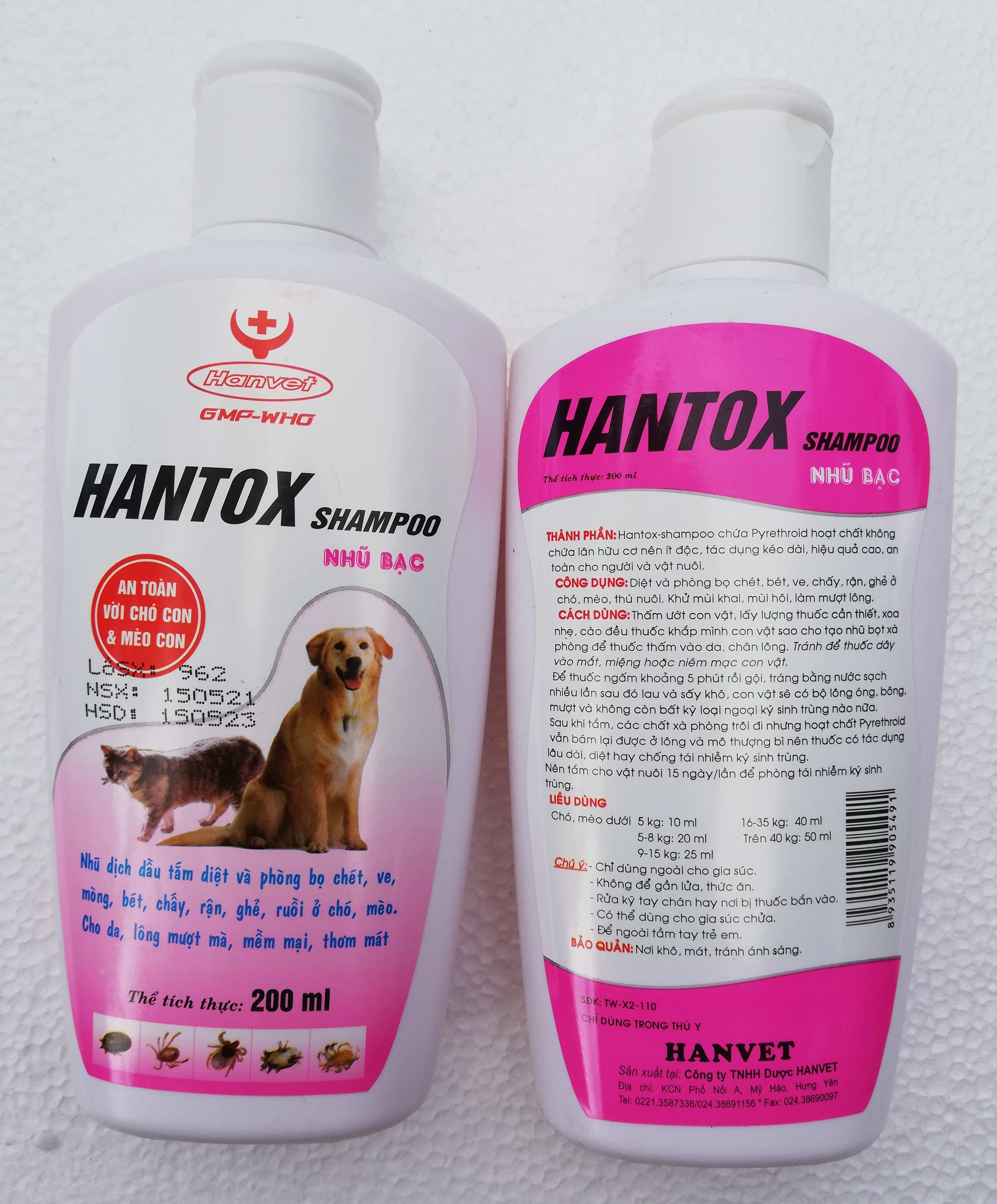 1 lọ Sữa Tắm Dùng cho Ve Rận Bọ Chét An Toàn Với Chó Con Và Mèo Con Hantox Shampoo Hồng Nhũ Bạc 200ml