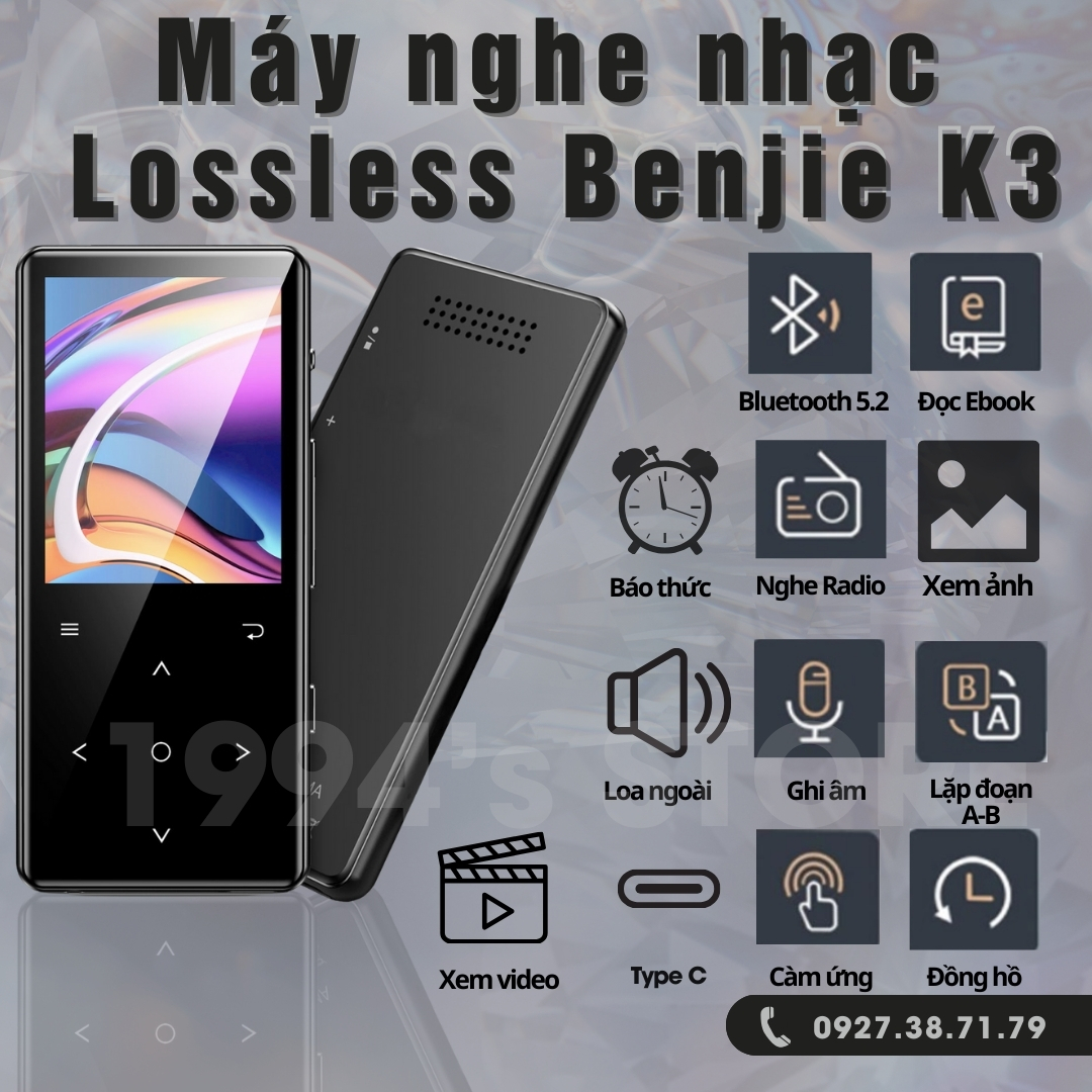 Máy Nghe Nhạc Benjie K3 bản 2024 Lossless Bluetooth 5.2 - Loa ngoài