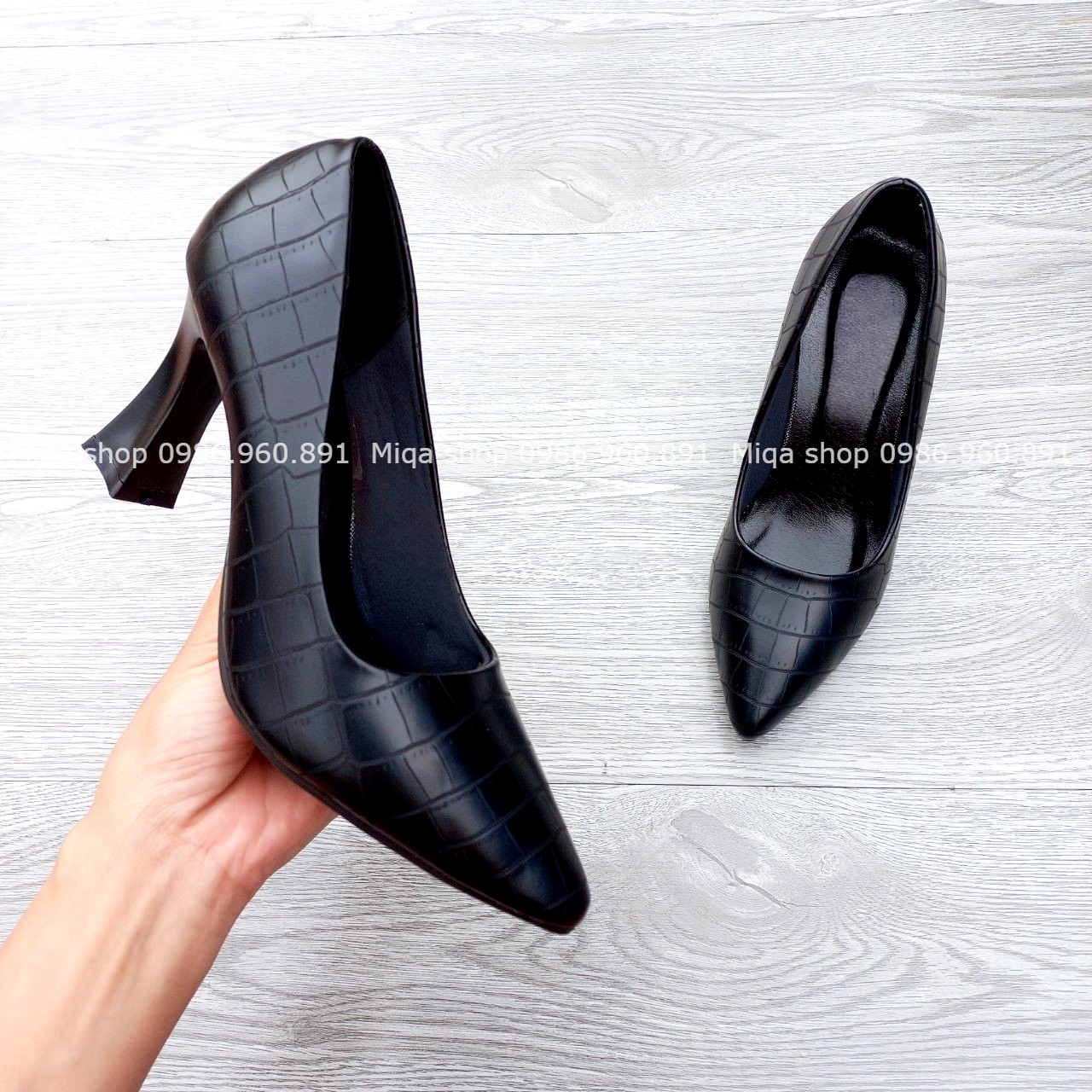 Giày cao gót vân da rắn gót loe 5cm,7cm - Made in VietNam