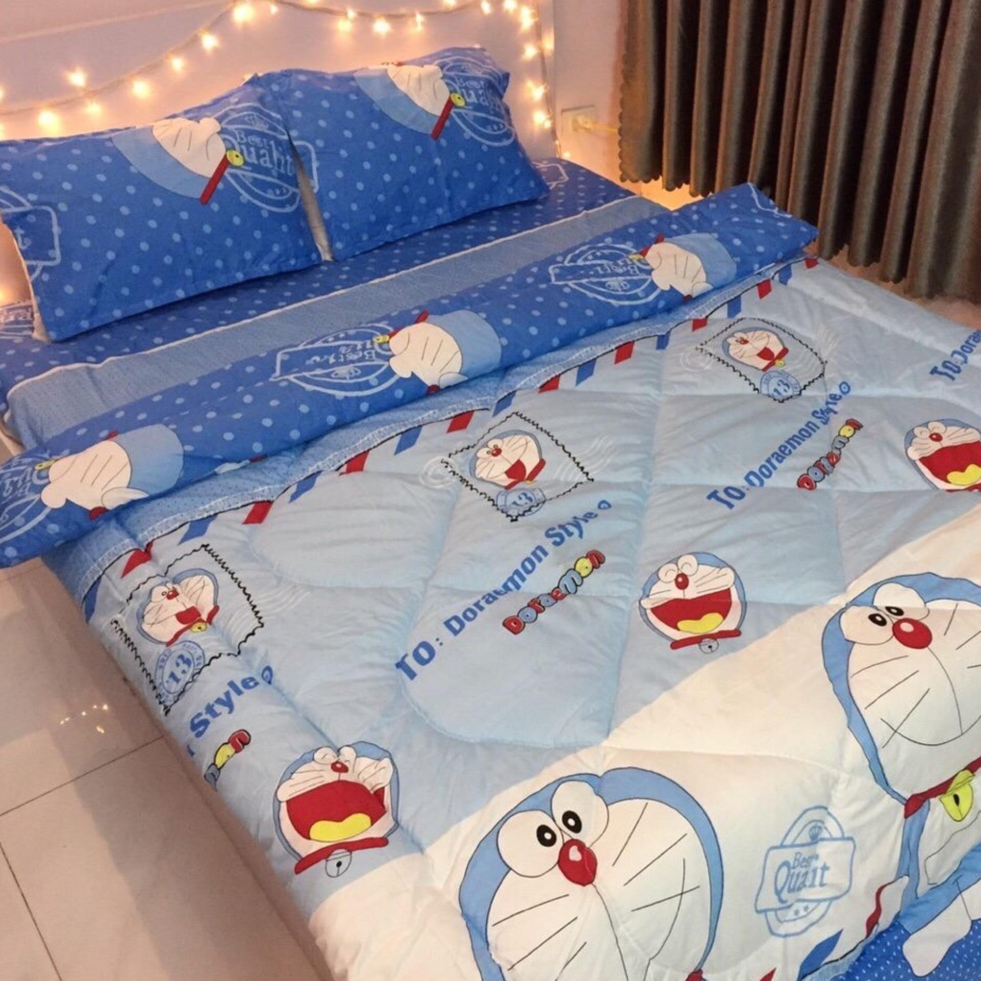 BỘ CHĂN GA GỐI CHẦN PHAO 5 MÓN DOREMON + TẶNG VỎ ÔM
