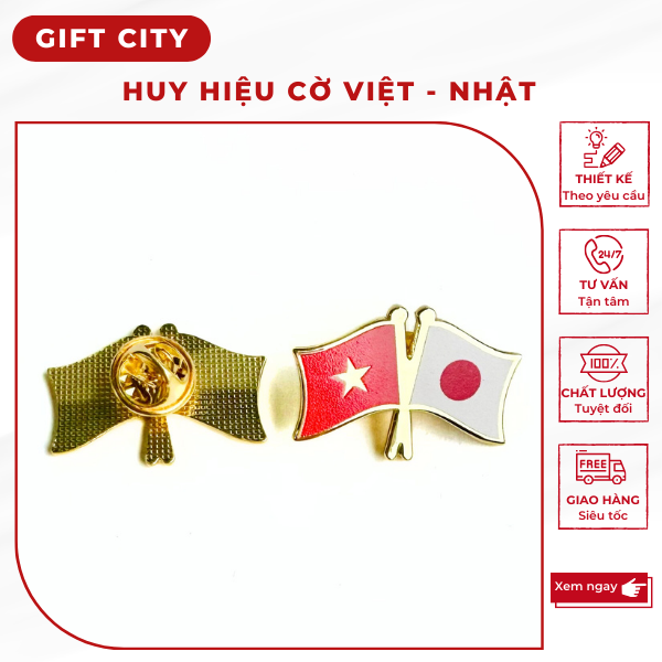 Huy hiệu cài áo lá cờ Việt Nam – Nhật Bản