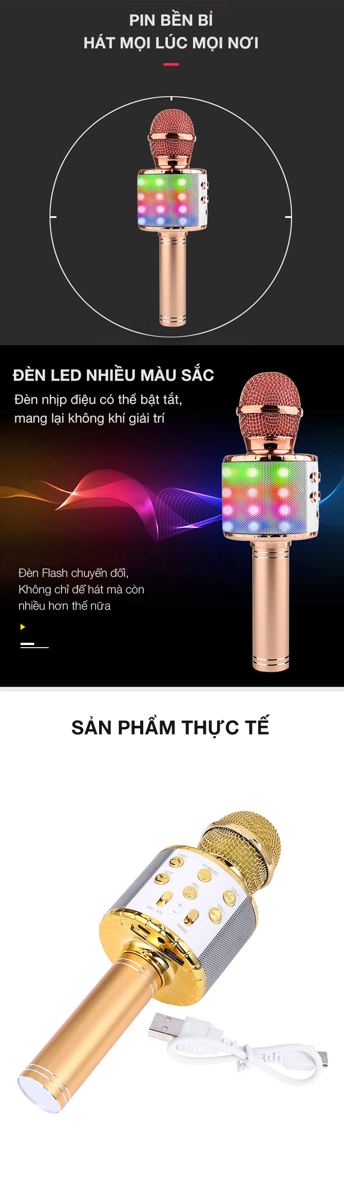 kết nối không dây bluetooth mẫu mới 2022， Mic hát WS-858L karaoke đèn Led nháy