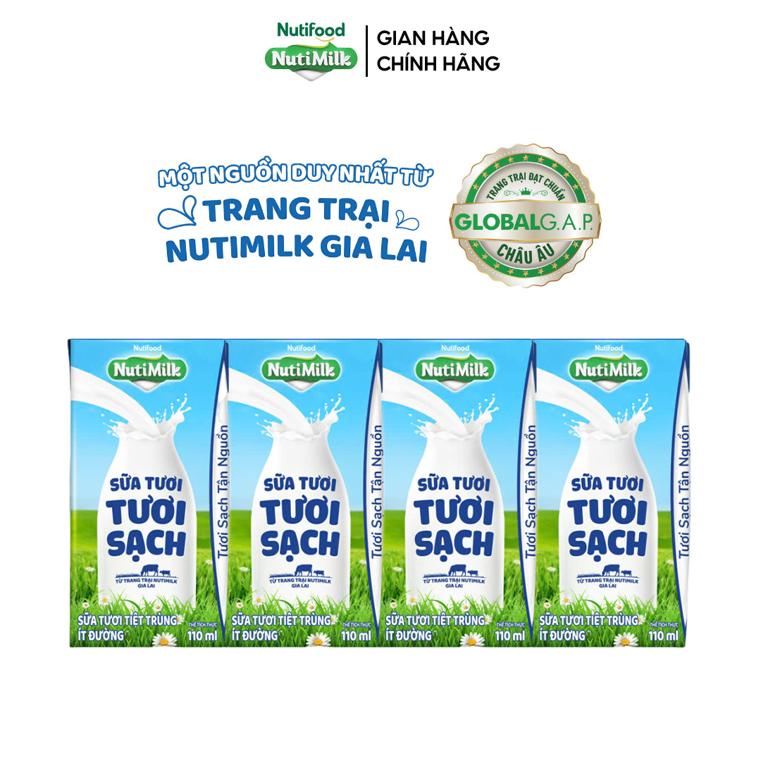 Thùng 24 Hộp Sữa Tươi Tươi Sạch NutiMilk Ít Đường Hộp 110ml