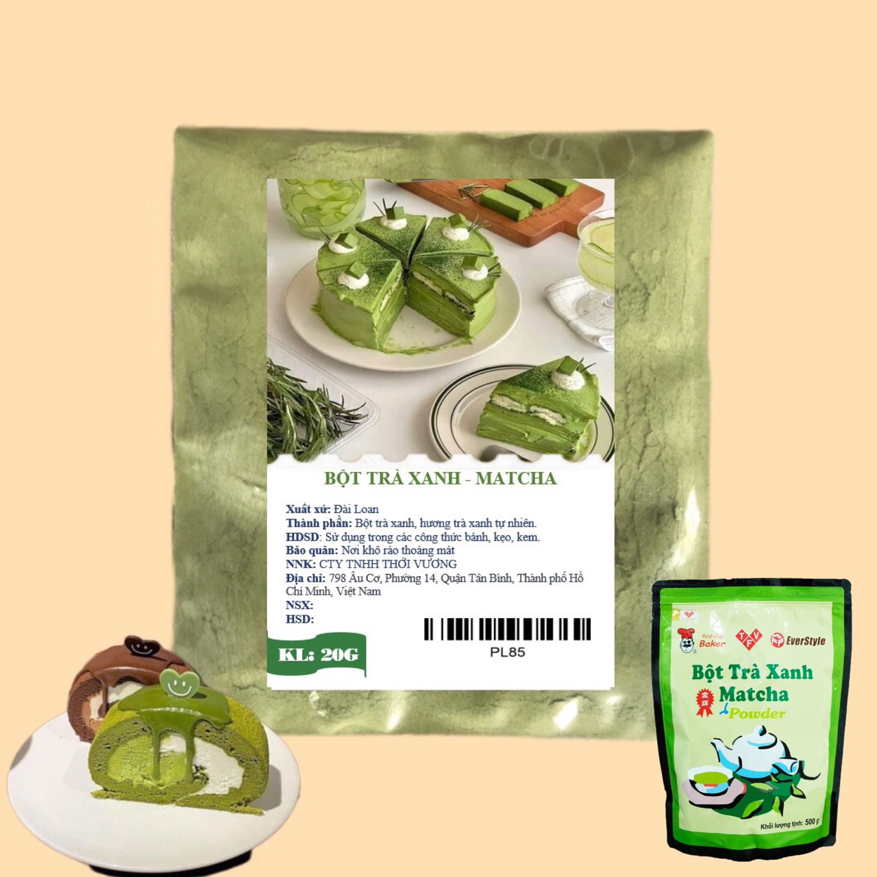 Bột Trà Xanh Đài Loan ( chia lẻ 20g) dùng làm bánh,pha chế,.