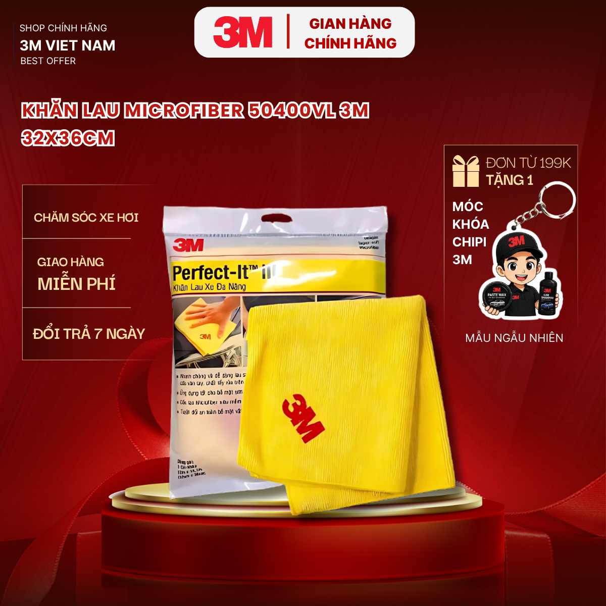 Khăn lau xe hơi chuyên dụng sọi microfiber chống trầy xước 3m™ 50400 - 32 x 36 cm