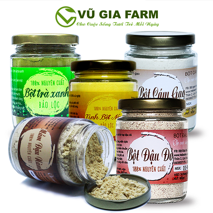 [Combo 5] Bột Trà Xanh + Tinh Bột Nghệ + Bột Cám Gạo + Bột Đậu Đỏ + Mầm Đậu nành  - Nguyên Chất Vũ Gia (100g/hũ) - Đắp mặt nạ dưỡng da, tẩy tế bào chết, se khít lỗ chân lông, đánh bay mụn ẩn - Đã được kiểm nghiệm y tế