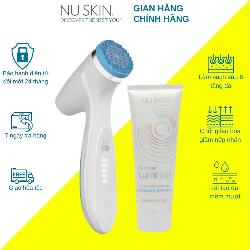 Máy rửa mặt Nuskin LumiSpa IO cao cấp sạch sâu chống lão hóa ngăn ngừa mụn chăm sóc da mặt sạch sâu tận 6 tầng da - Bảo hành điện tử 24 tháng - Tặng kèm sữa rửa mặt