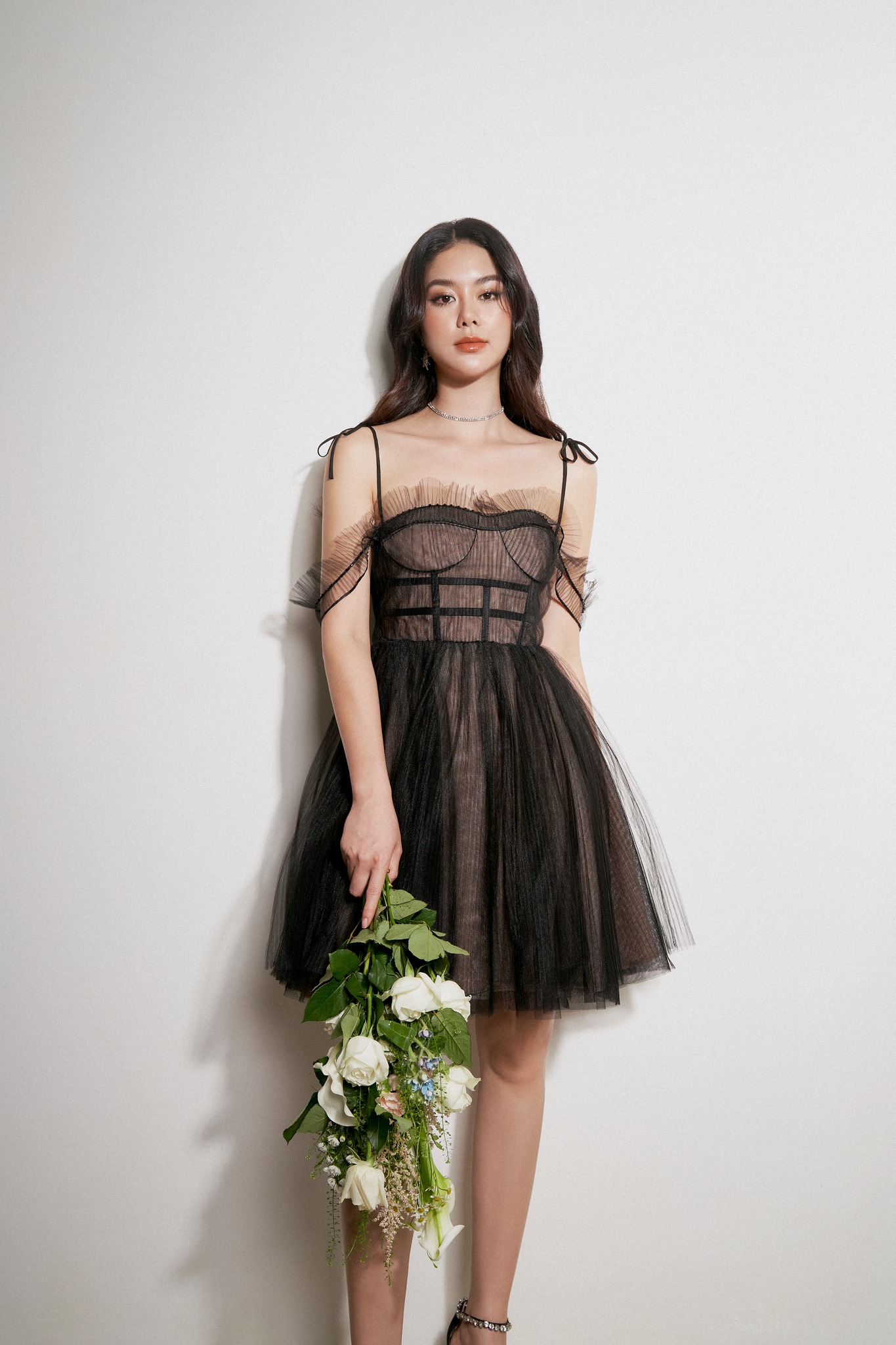 Maven - váy xoè cúp ngực phối lưới tery