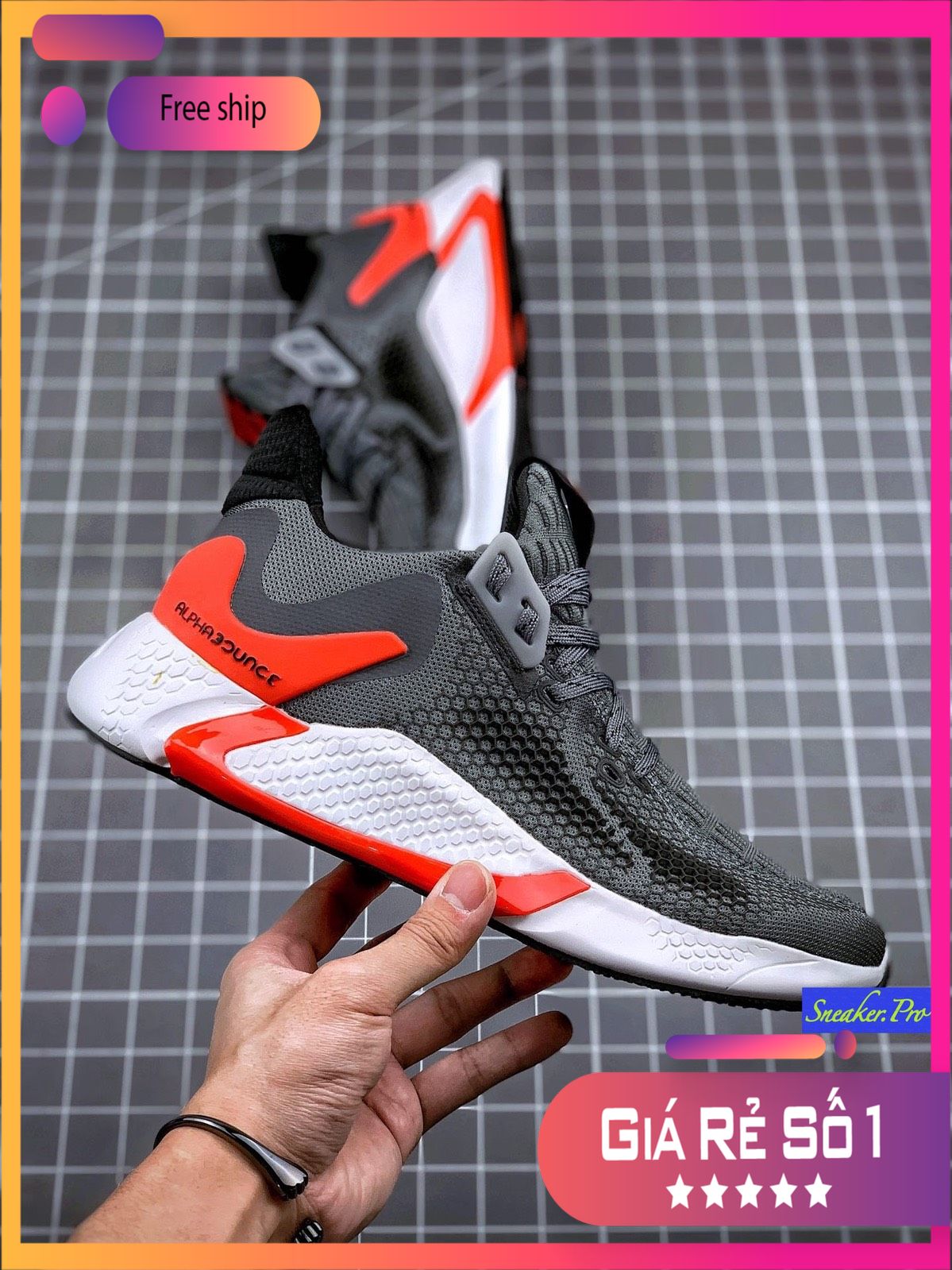 Giày thể thao sneaker nam nữ alphabounce instinct m 2020 đế vạch cam