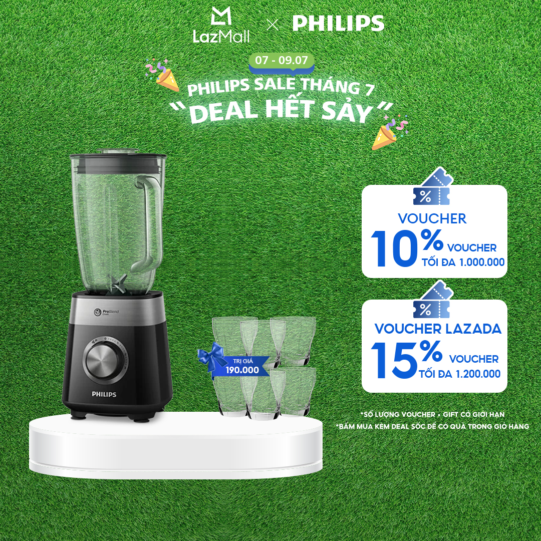 Máy Xay Sinh Tố Philips HR2228/90 |800W | lưỡi dao 6 cánh |Cối thủy tinh - Hàng Chính Hãng
