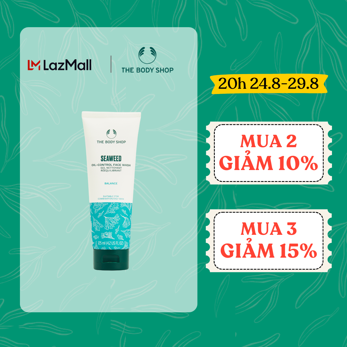 Sữa Rửa Mặt Seaweed Deep Cleansing Gel Wash 125ml THE BODY SHOP