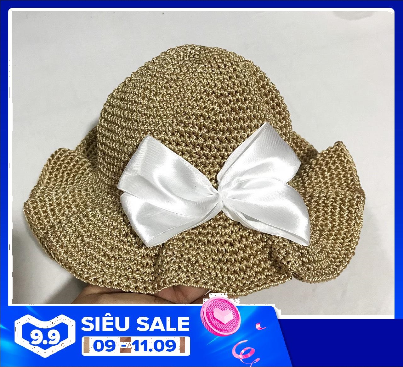 Mũ cói vành rộng bé gái xinh xắn