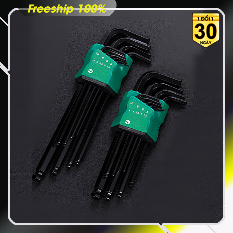 Bộ lục giác bi mạ crom đen - Chất liệu thép CRV -    Bộ sản phẩm gồm 9 cây nhiều size - Vỉ đựng đẹp.