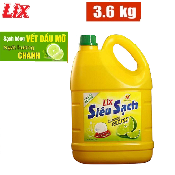 Nước rửa chén LIX 3.6 kg Hương Chanh nước rửa chén Lix Bình 3.6kg CHANH sạch vết bẩn dầu mỡ không hại da tay
