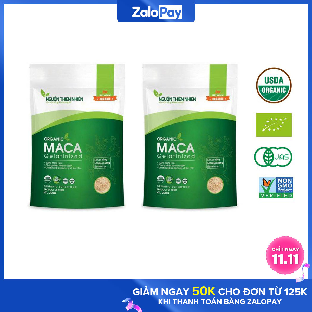 Bộ 2 gói bột Maca Nguồn Thiên Nhiên Organic Gelatinized 200g x 2