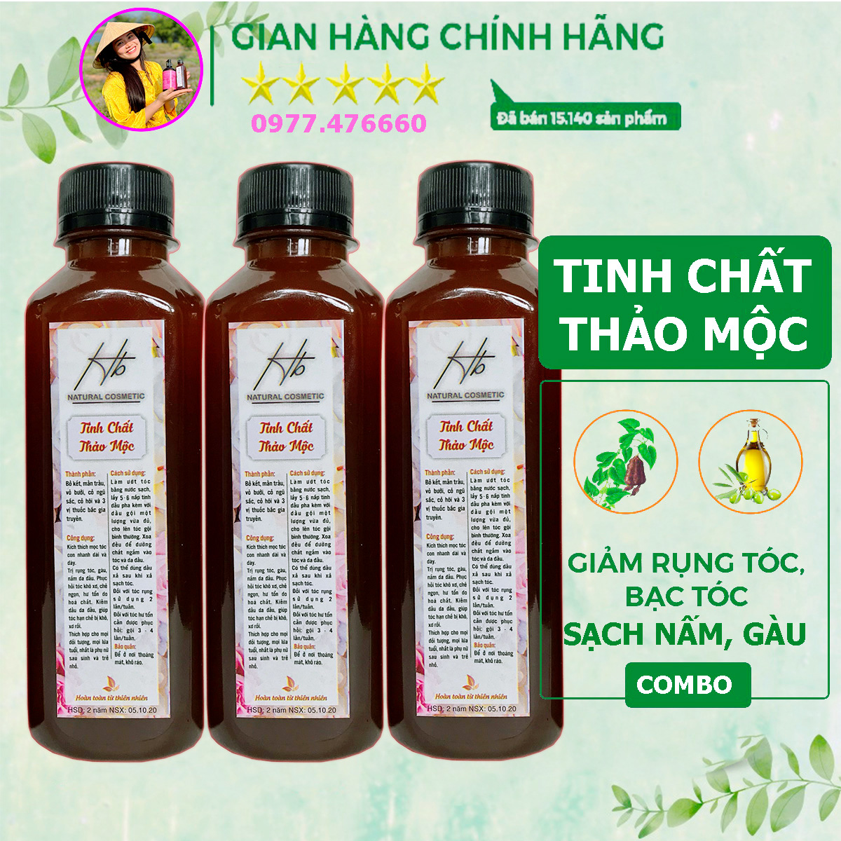 Tinh chất thảo mộc Hiền Bùi. CHÍNH HÃNG Hết rụng, gàu, nấm, bạc đầu