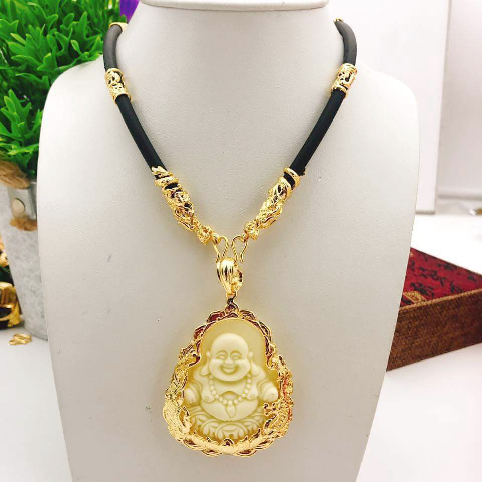 Dây Chuyền Đầu Rồng Mặt Phật Vàng Bọc Đài Sen Mạ Vàng Phong Thủy