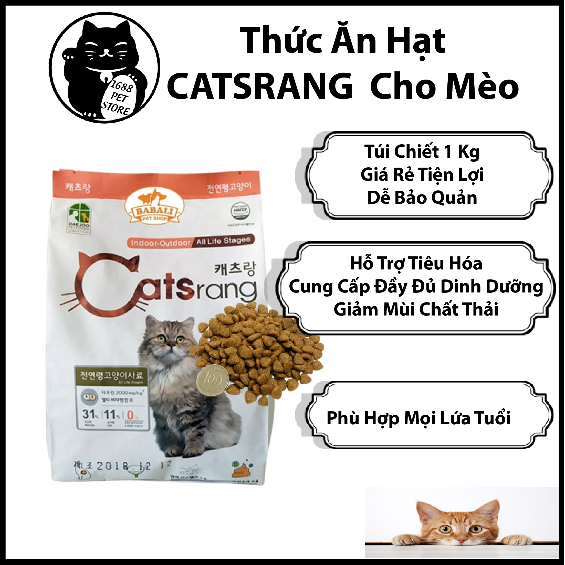 Thức Ăn Hạt Catsrang 1kg Cho Mèo - Hạt Catsrang 5kg - Hạt Cateye 1kg Túi Zip Date Luôn Mới - 1688PetStore
