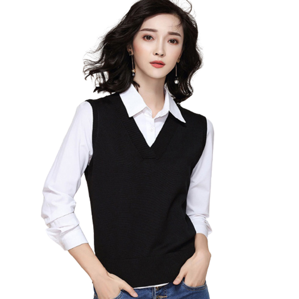 Áo gile nữ len, áo gile nữ công sở cổ V xinh xắn