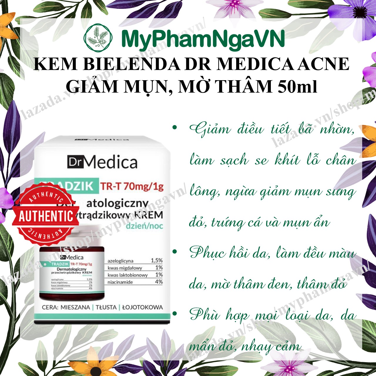 Kem dưỡng Bielenda Dr. Medica Anti-acne Dermatological giảm mụn mờ thâm
