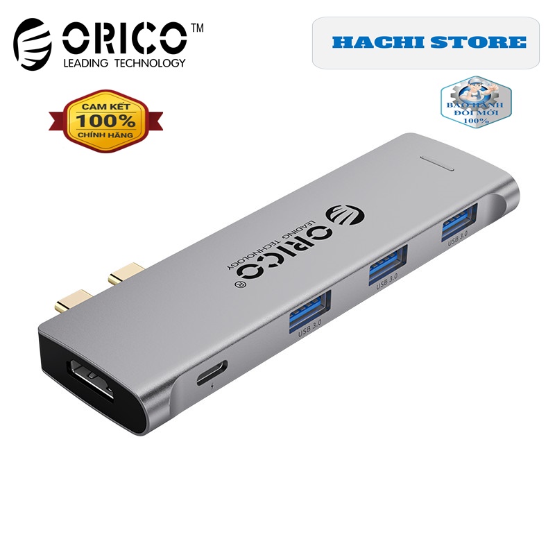 Đế cắm đa năng 5 (3 USB, HDMI, Type C Thunderbolt3 ) trong 1 cho MacBook Orico 2CT-5H-GY - Hàng Chính Hãng