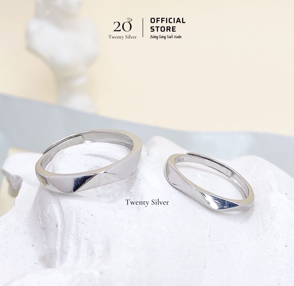 Nhẫn đôi bạc góc cạnh ndarj1987 twenty silver. nhẫn đôi bạc 925 nam nữ