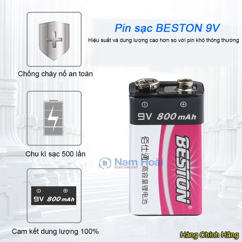 Pin sạc Beston 800 mAh 9V Li-ion dung lượng cao