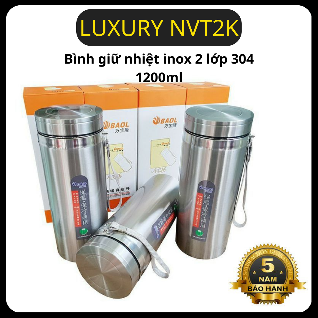 Bình giữ nhiệt inox 2 lớp 304 1200ml thương hiệu baol giữ lạnh 12h ,có lưới inox chắn đá-bình giữ nhiệt nóng lạnh inox 2 lớp cao cấp baol wl7 nhiều dung tích 1200ml-bình nước giữ nhiệt 1200ml bao l inox 304 cao cấp - bh 12 tháng