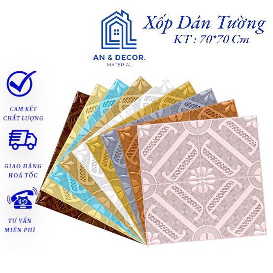 Miếng Xốp Dán Tường 3D Hoạ Tiết, Kích Thước 70x70 cm, Mặt Sau Có Sẵn Keo