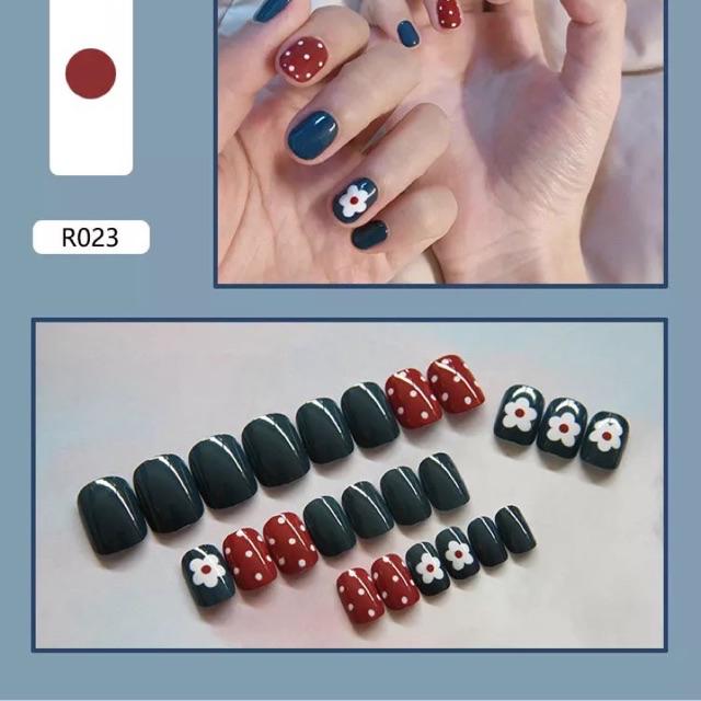 [Hà Nội] Móng Tay Giả Hoa Nhí Chấm Bi LCR023 - Nails 24 móng kèm keo, tự dán móng tại nhà