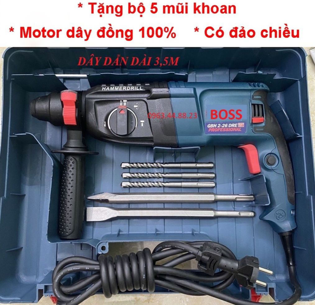 Vali Máy Khoan Đục Bê Tông 3 Chức Năng GBH.DRE226 Kèm Mũi Khoan Đục - Máy Khoan Cầm Tay 3 Chế Độ Sắt Gỗ Bê Tông - Máy Khoan Đục Cầm Tay Motor Đồng Bảo Hành 12 Tháng