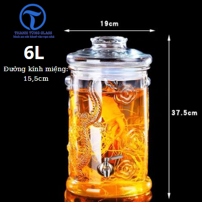 Bình thủy tinh trụ rồng 6 lít có vòi