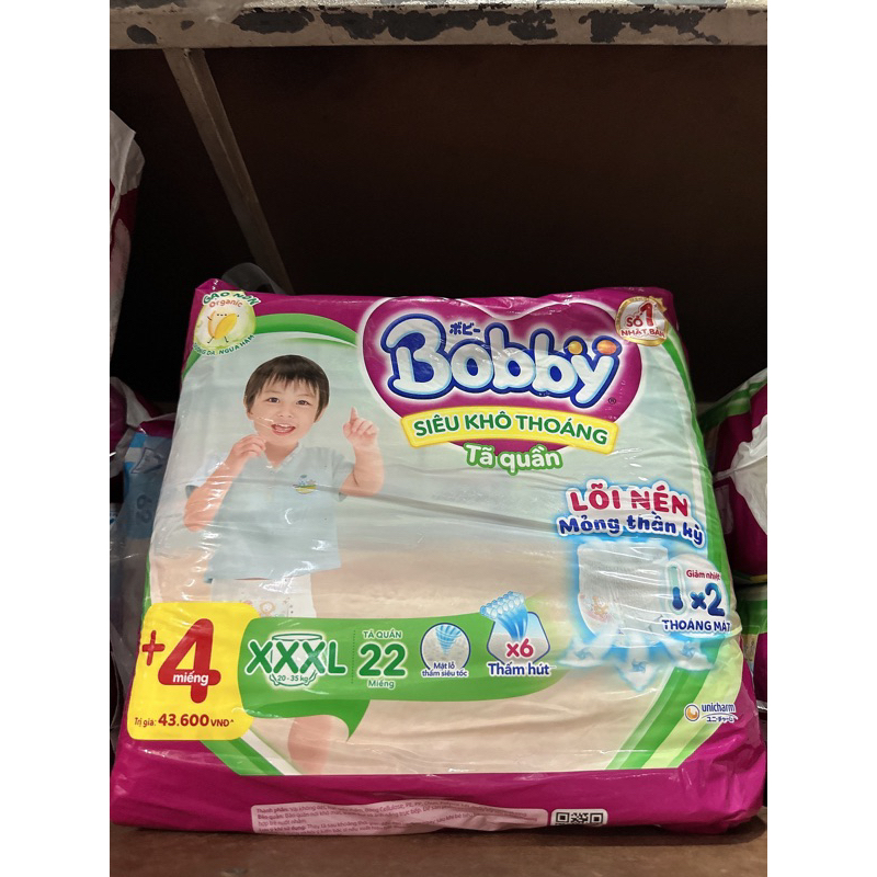 Tã quần bobby size XXXL 22 miếng , bĩm quần bobby siêu thấm xxxl22 miếng cho bé 20-35kg