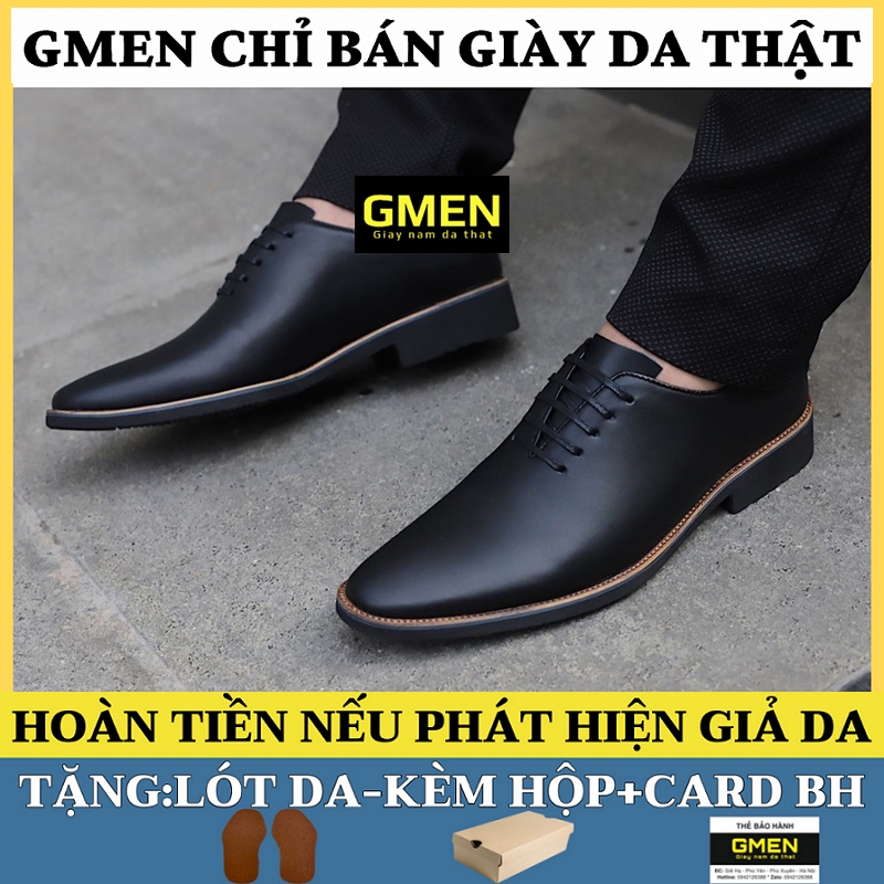 Giày Da Nam Chất Liệu Da Bò Nguyên Tấm Bảo Hành 1 Năm GM101