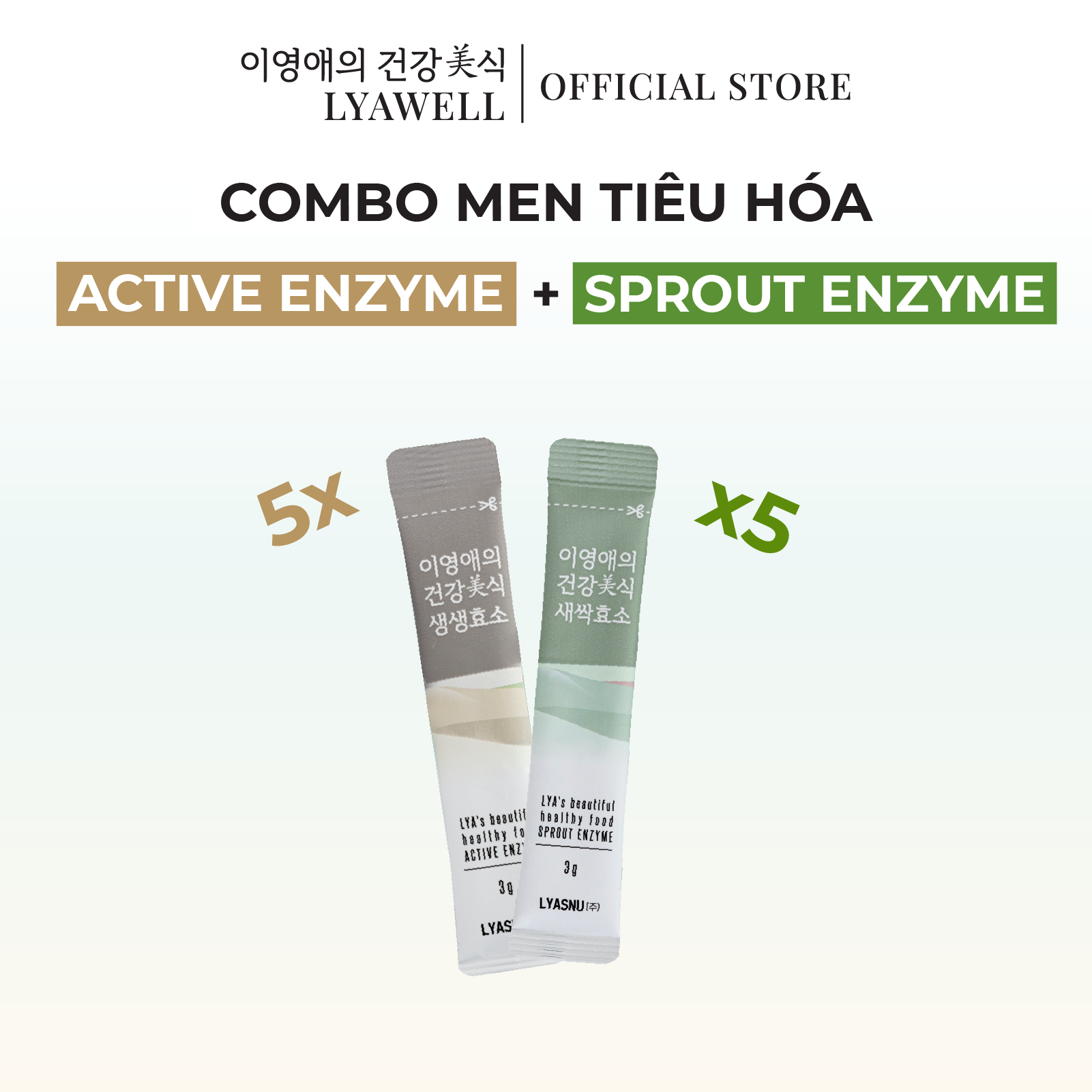 Combo 10 gói Men tiêu hóa Enzyme Active plus và Enzyme Sprout plus Hàn Quốc, hỗ trợ tiêu hóa của Lee Young Ae 3g x 5 gói x 2 loại