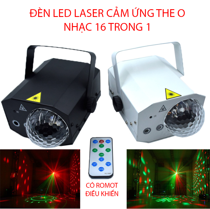 (Hàng cao cấp siêu rẻ) Đèn led laser trang trí sân khấu, trang trí phòng bay, vũ trờng cảm biến theo nhạc đa hiệu ứng 16in1 - Tặng kèm điều khiển