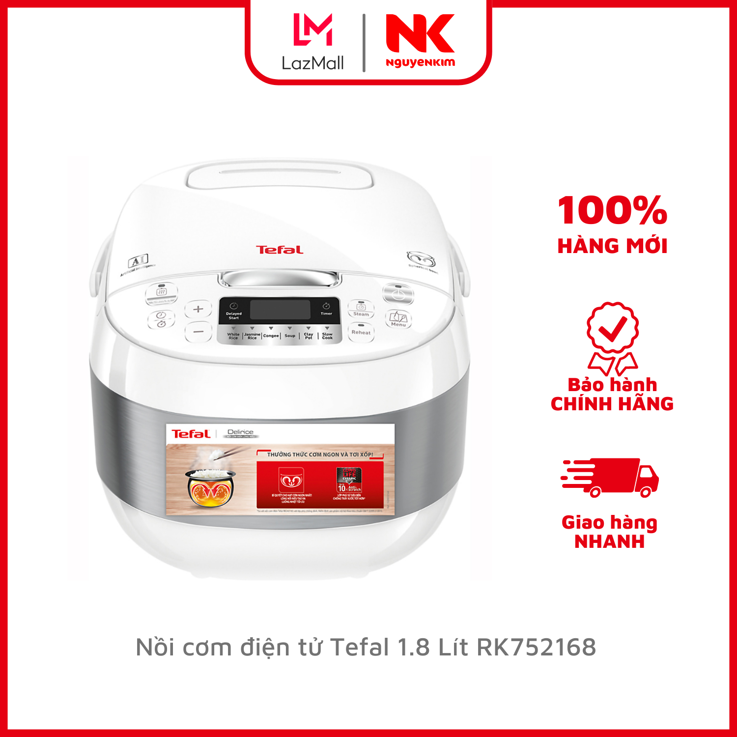Nồi cơm điện tử tefal 1.8 lít rk752168