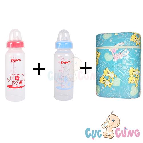 Bộ cặp Bình sữa Pigeon hình 240ml cổ thường và Bình ủ sữa đôi Hello Baby - binh sua