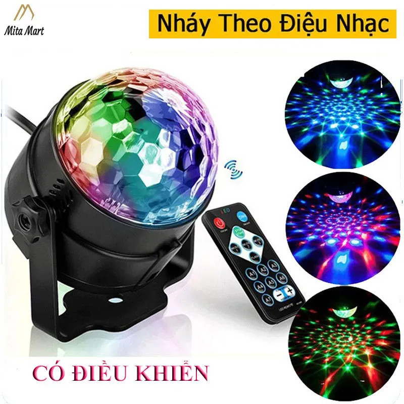 Đèn led vũ trường 7 màu cảm ứng nháy theo nhạc, tự động xoay 360 độ sáng cực nét ,Đèn bay phòng trang trí sân khấu, quán cafe chill các buổi tiệc cùng gia đình,bạn bè