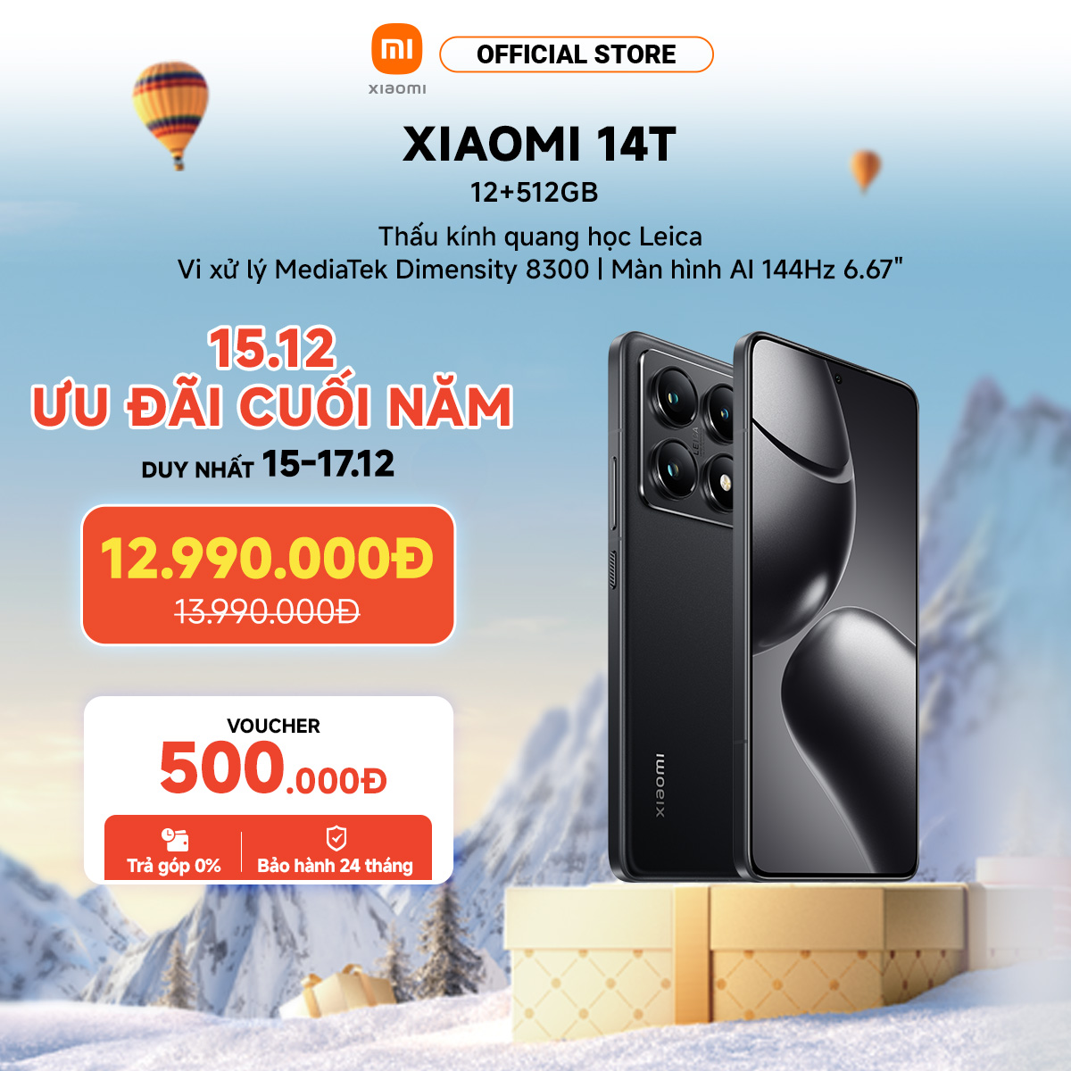 Điện thoại thông minh Xiaomi 14T (12+512GB) | Cảm biến ảnh Sony IMX906 | MD 8300 | Pin 5000mAh