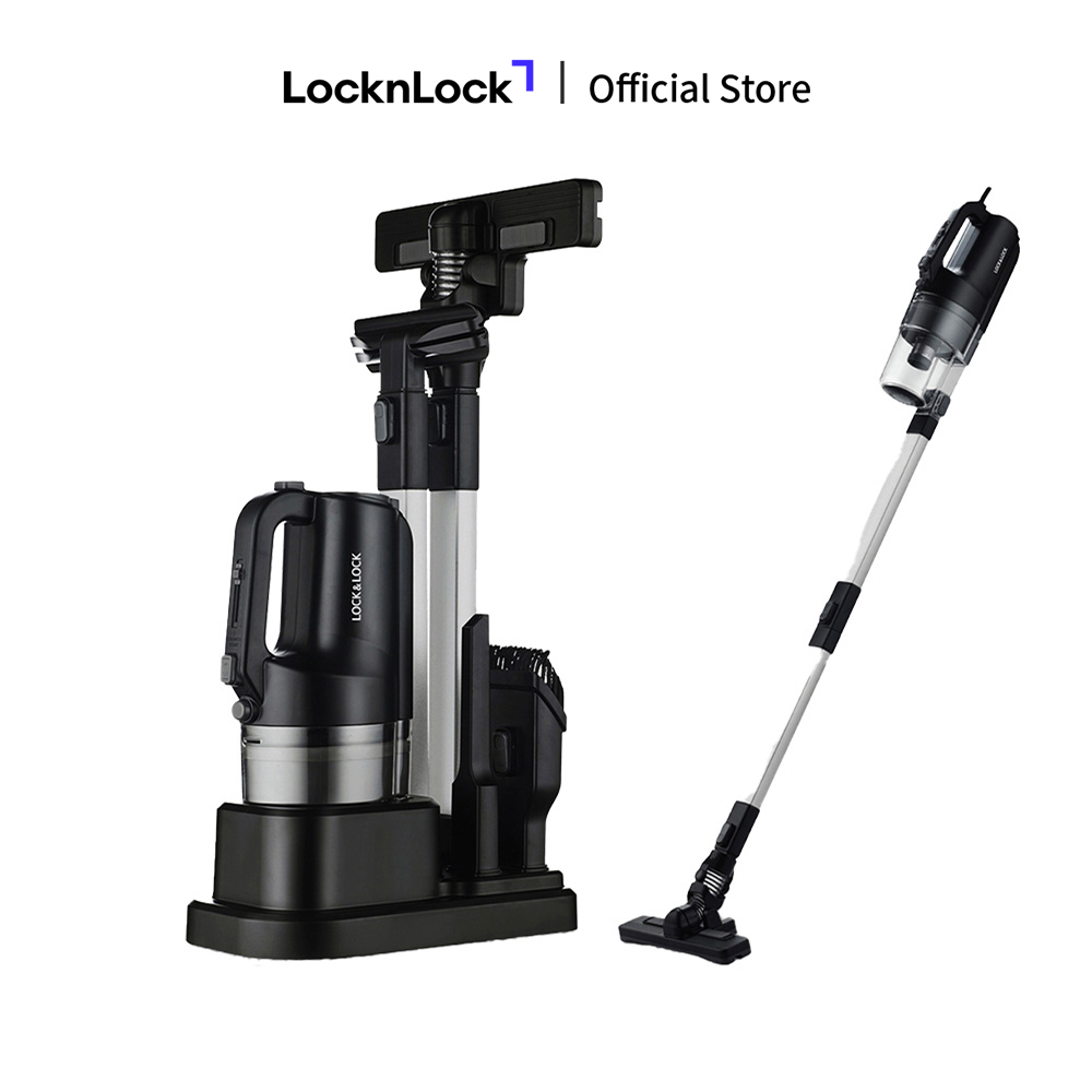 ENV336BLK - Máy hút bụi cầm tay có dây LockLock - Lực hút 12000Pa, Phụ kiện tháo rời, Hút đa năng đệm giường, ô tô - Kệ dựng tiện lợi