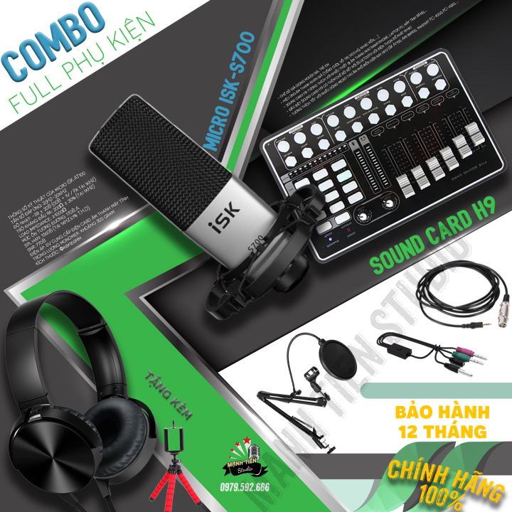 Trọn bộ combo isk s700 + h9 + full phụ kiện, full phụ kiện mixer bộ trộn bộ karaoke thu âm chuyên nghiệp livestream cực đỉnh, bảo hành 12 tháng