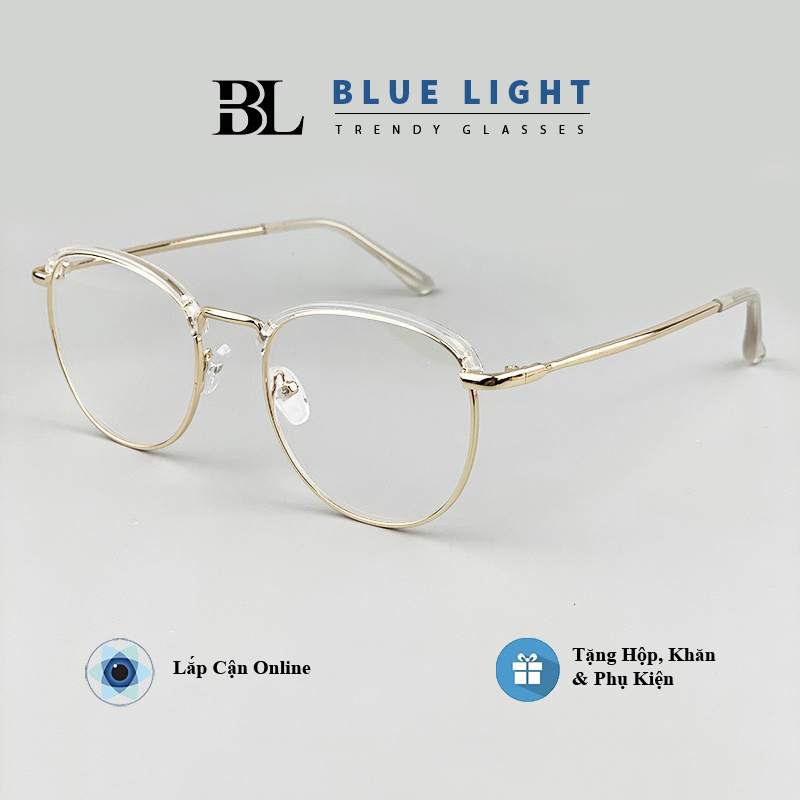 Kính Giả Cận Gọng Kính Cận Nam Nữ Mắt Tròn To Gọng Vàng Đen Trong Suốt Vàng Cam Hàn Quốc - BLUE LIGHT