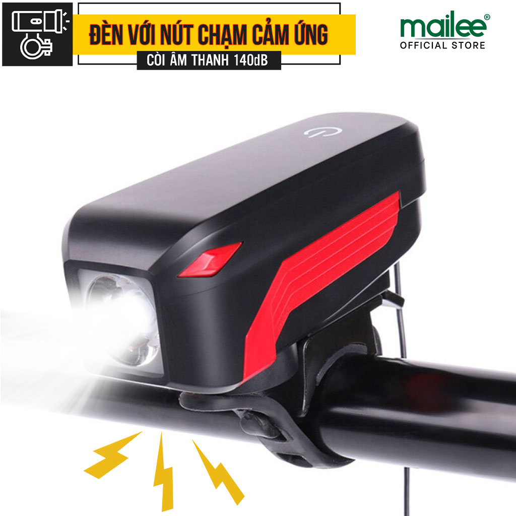 Đèn xe đạp có còi t6 350lumens ml-7599 với nút chạm cảm ứng pin 2000mah còi âm thanh lớn 140db mailee