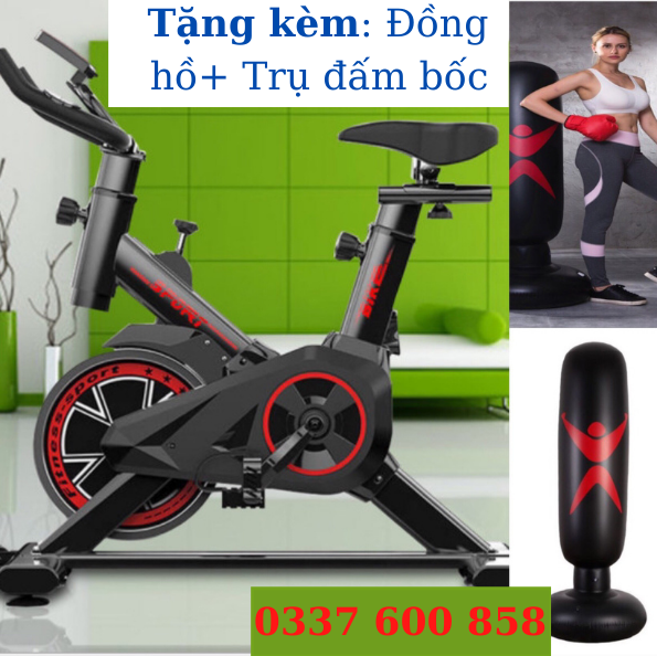 [Giá gốc tận xưởng]Xe đạp tập thể dục tại nhà Spin Bike, màu đỏ đen  Tặng kèm Đồng hồ + Trụ đấm bốc