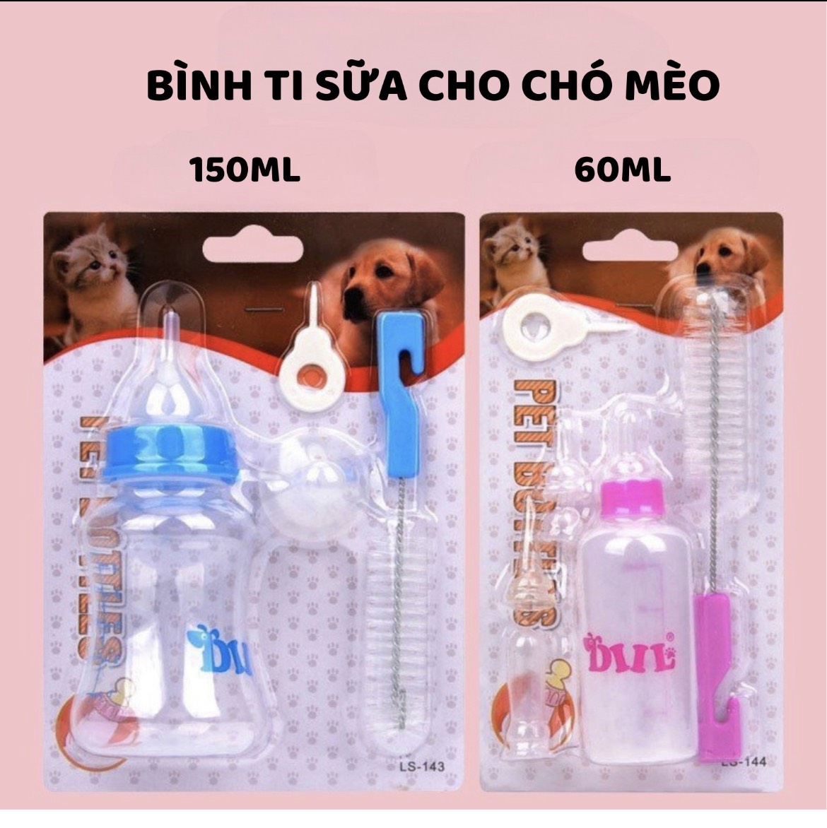 BỘ BÌNH SỮA CHO CHÓ MÈO THÚ CƯNG 150ML CHẤT LƯỢNG NHỰA AN TOÀN