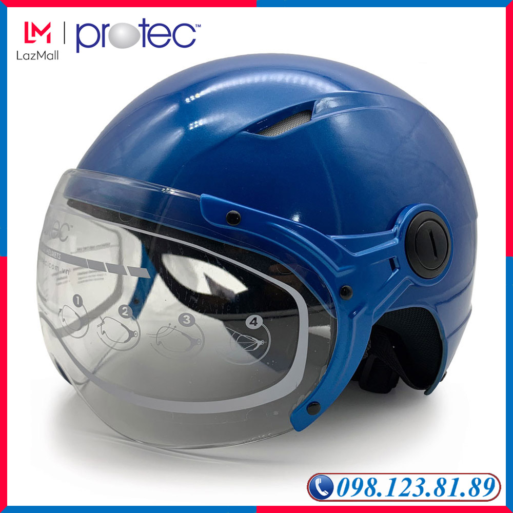 Mũ Bảo Hiểm 1/2 Đầu Có Kính Protec VIC, Mạnh Mẽ, Kiểu Dáng Trẻ Trung, Độ Che Phủ Sâu Hơn, An Toàn Hơn - PROTEC HELMET