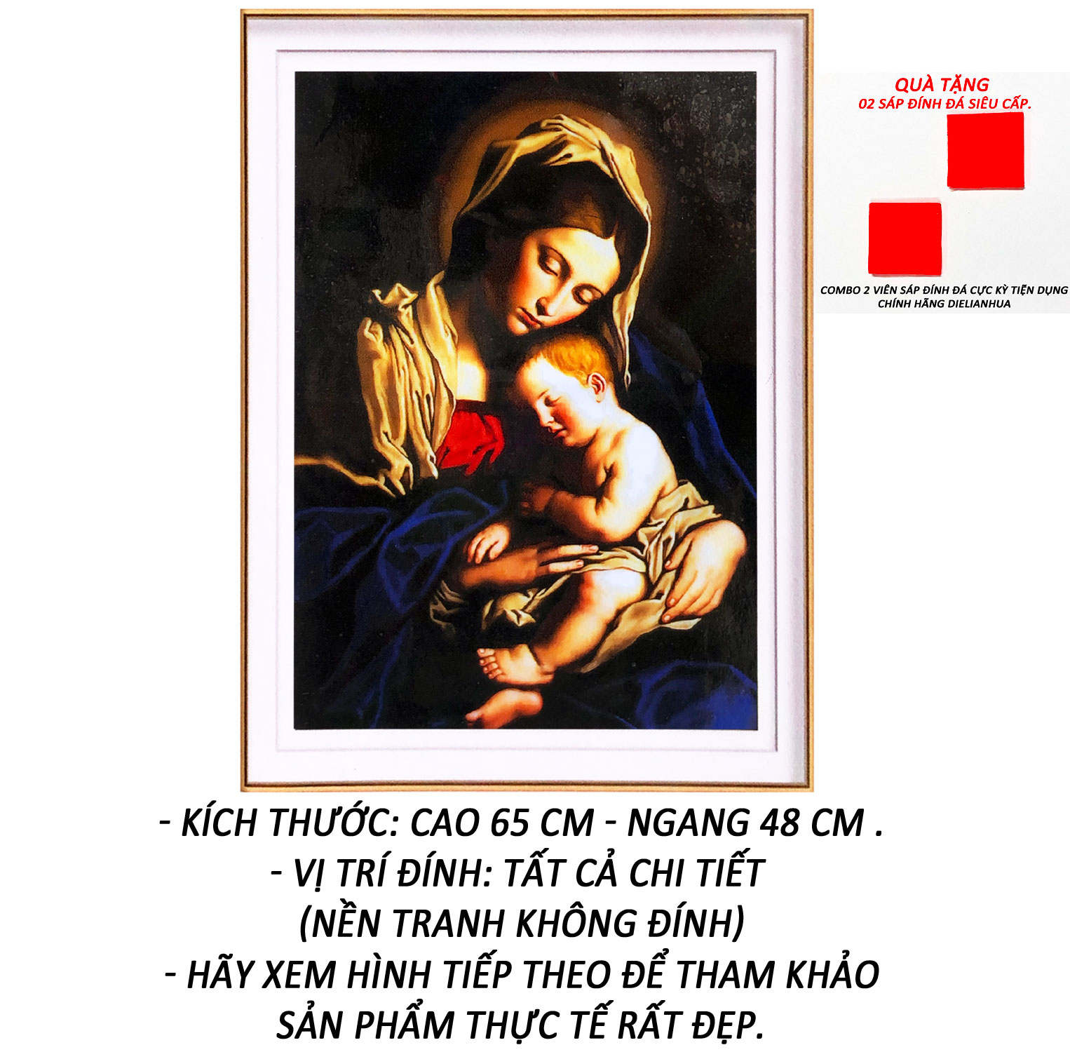 Tranh Đính Đá Đức Mẹ Và Chúa Hài Đồng 02 (Kèm Quà Tặng) - Tranh Minh Hiền (TỰ ĐÍNH ĐÁ)
