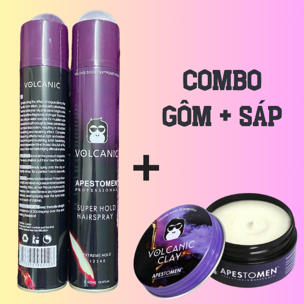 COMBO 2 món gôm + sáp , xịt tóc Volcanic + sáp vuốt tóc Volcanic Clay tạo kiểu giữ nếp